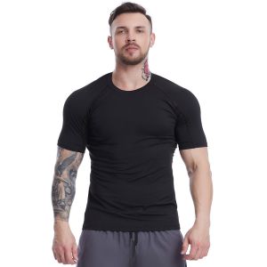 Luoke Short Sleeved Fitness Suit Mens Quick Drying Elastic Tight Fitting Suit Sweating Training Running Basketball Sports T-shirt