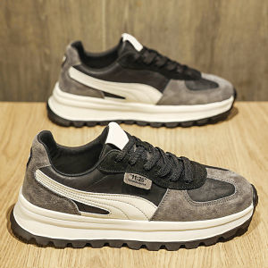 Mens Casual Sport Shoes Leather Anti-slip Running Shoes Comfortable Breathable Low Top Fashion Dad Shoes for Traveling And City Walk