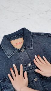 JINISO Jaket Crop Jeans Oversize Vintage Pocket Black Acid