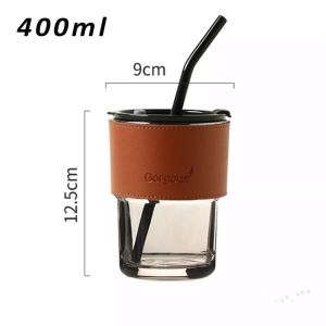 REJEKI 9393.- NEW GELAS TUMBLER AESTHETIC GELAS MINUM KACA FREE TUTUP + SEDOTAN KACA 400 ML