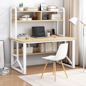 QUANU-【Ready Stock】Computer Table With Book Shelf Student Study Table With Storage Writing Desk Meja Belajar DeskMultipurpose Modern Home Office Table Komputer Table 书架桌电脑桌