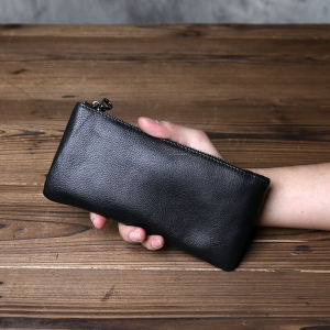 Mens Long Genuine Leather Wallet Handmade Top Layer Cowhide Zipper Phone Bag Ultra-Thin Soft Clutch Bag for Youth