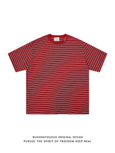 WUKONGYOUHUO | American Retro Striped Embroidered Short Sleeve T-Shirt