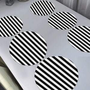 VIKAMA 4/6pcs modern circular black and white striped placemats easy to clean restaurant table decoration