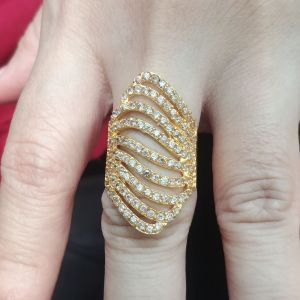 Cincin Permata Gerbong Gelombang Berlapis Emas
