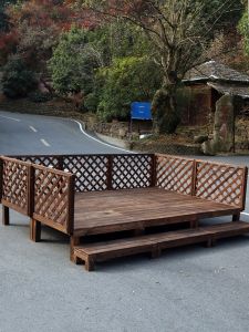 Outdoor Courtyard Carbonized Wood Floor Planks Leisure Wooden Garden Bench Dismantleable American Country Art Style Furniture