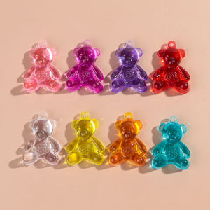 6 ชิ้น/ล็อตอะคริลิคใสสีสันสดใส 49x35 มม.หมี Charms จี้สําหรับเครื่องประดับทําสร้อยคอสร้อยข้อมือพวงกุญแจ DIY อุปกรณ์เสริม