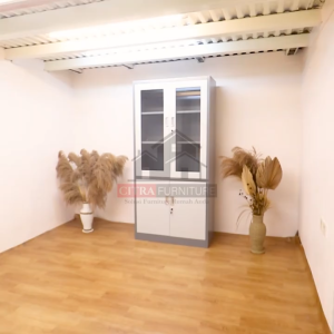 SHUMO Lemari Arsip Besi 4 Pintu Swing Besi Kaca Grey Austin Series