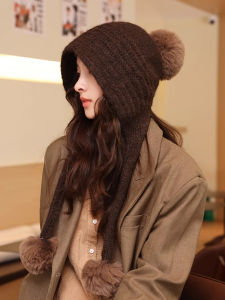 Thickened Knitted Hat Winter Warm Ear Protection Furry Ball Cute Style Womens Fashionable Casual Autumn Winter New Arrival
