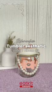 Eatkit 350ml Gelas Kaca Tumbler HOHO Gelas Kopi  Aesthetic Cup dengan Gantungan Rantai Mutiara dan Sedotan Kaca