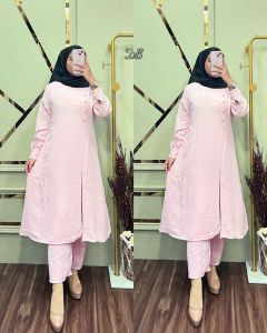 Setelan Long Tunik Crinkle Rubiah/One Set Long Tunik Crinkel Terbaru