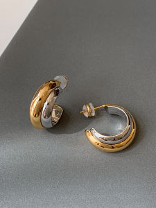 CAFFTI | Sterling Silver Gold And Silver Dual Color Large Round Earrings
