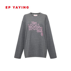 EP YAYING | Áo Thun Dài Tay Co Dãn Cotton Đơn Giản Cổ Tròn Vai Rơi