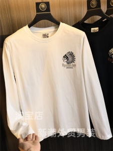 Indian Series! Plaid Combed Cotton! Autumn Men No Sense Vintage Print Trendy round Neck Long Sleeves T-shirt