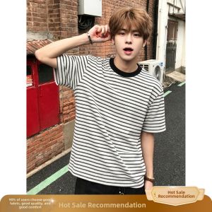 OUMULONG | White Stripe Summer Casual T-Shirt