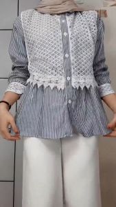 Size S M L XL ARUNI Aruni blouse salur kombinasi brukat Premium kemeja tangan panjang motif Terbaru