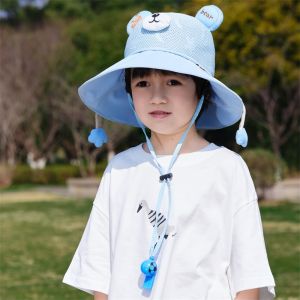 Childrens Fishing Cap Summer Sun Protection Wide Brim Cartoon Dinosaur Baby UV Protection Hat Casual Style round Top Hat