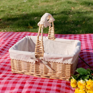 Willow Woven Portable Storage Basket Fruit Basket Picnic Basket Photography Gift Handheld Organizer Tray for Home And Garden