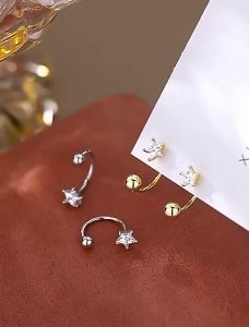 2PC Stainless Steel Gold Color Minimal Crystal Star Ear Studs Earring Women Korean Helix Studs Tragus Cartilage Piercing Jewelry