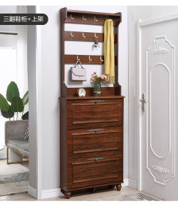 American Style Ultra-Thin Shoe Cabinet with Hanger Minimalist Modern Space-Saving Home Doorway Multifunctional Large Capacity Tilting Shoes Cabinet