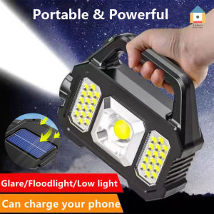 【Malaysia Spot Sale】Solar LED Torch Light lampu suluh 500 Lumens USB Rechargeable Handheld Flashlight Powerful Outdoor Waterproof Emergency Light Portable Work Light With 18650 Battery 6 Lighting Modes For Fishing Hiking Camping