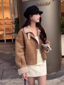 Warm Versatile Womens Jacket Wool Fur One-Piece