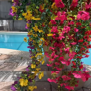 Simulation Violet Wall Hanging Planter Outdoor Garden Decor Fake Flower Basket Rattan Vine Tumbuhan Hiasan