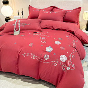 Luxurious Washed Cotton Bedding Set Hotel Quality Embroidered Duvet Cover Sheet Pillowcases Machine Washable Bedding Set