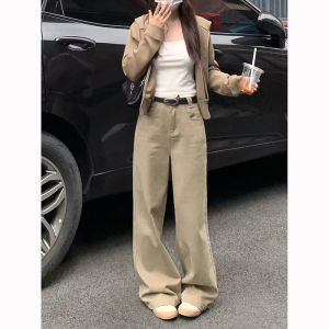 High Waist Wide Leg Fleece Lined Straight Cut Vintage Denim Jeans for Women Extra Long Loose Drapey Autumn Winter Trousers