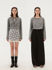 INRM Design V-Neck Tie Front Long Sleeve Womens T-Shirt Summer Simple Overhead Base Shirt Commute Style Loose Fit Cotton Spring