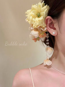 Original Summer Yellow Rose Tassel Hair Clip Side Flag Dress Hair Accessories Hair Decorations Fairy Tale Princess Style