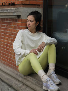 Konikoni Loose Long Sleeves T-shirt Heavy Weight Womens Autumn Sports Fitness Top Outdoor Knitting Plaid Inner Wear