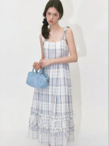 fano studios | Đầm Plaid Dây Kéo Mỏng Mới Mùa Hè