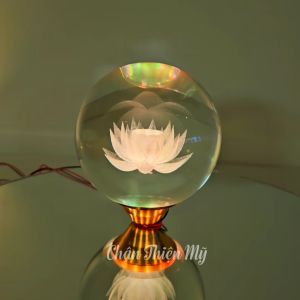 Quả Cầu Pha Lê Phong Thuỷ Gắn Chân Đồng Có Led CHÂN THIỆN MỸ Đèn Trang Trí Bàn Thờ Nhiều Chế Độ