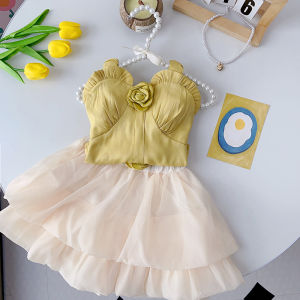 สายเอี๊ยมลูกไม้กุหลาบเวอร์ชันเกาหลีฤดูร้อนใหม่ 2023 ชิ้น สำหรับกระโปรงตาข่ายชุด สำหรับเสื้อผ้าแฟชั่นผู้หญิงหมีและเด็กผู้หญิง 2 ชิ้น