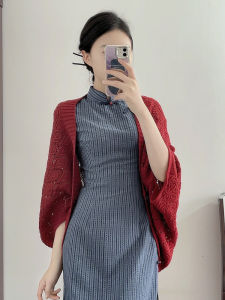 Burgundy Knitted Shawl Cardigan New 2025 Chinese Artistic Style Outerwear Republic of China Fashion Qipao Spring Autumn Season