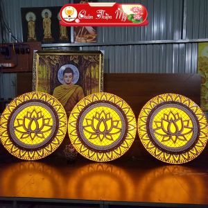 Đèn Thờ Hào Quang Phật Laser CHÂN THIỆN MỸ Trang Trí Bàn Thờ Cho Tượng Phật Hào Quang Mandala 3D Bằng Gỗ LS-HQ-07