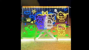 LED Luminous Drawing Board for Kids Acrylic Fluorescent Board with 7 Color Pens Erasable Writing Board DIY Puzzle Toy Gift Night Light Message Board
