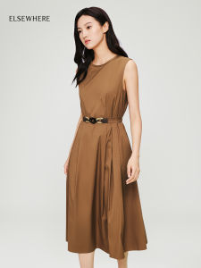 Simple round Neck Sleeveless Long Viscose Cotton Dress Koradior Elsewhere Spring New Style Comfortable Commute Floral Pattern