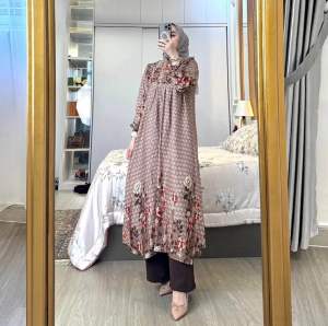 SETELAN TUNIK ELEGAN RAYON DIAMOND PREMIUM MIX CELANA CRINGKLE
