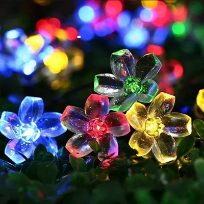 Solar-Powered Cherry Blossom LED String Lights Outdoor Flower Decor Fairy Lights for Garden Christmas Lawn Halloween Pathway