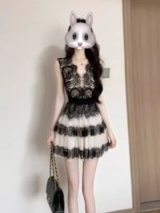 CHANGTONG | Sleeveless Lace V-Neck A-Line Dress Slim Fitting