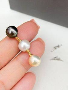 ต่างหูรูปไข่มุกสองเม็ดเงินแท้ S925 พร้อมหัวเชื่อมต่อเพิ่มเติม ทองแดง ทอง วัสดุอื่น ๆ อุปกรณ์ทำเครื่องประดับ DIY