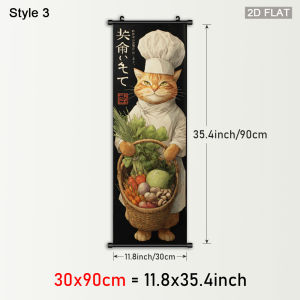 VIKAMA Retro Nhật Bản Mèo Đầu Bếp Tấm Thảm Kỳ Dị Mèo Sushi Ramen Ukiyo-e-Phong Cách Nghệ Thuật Treo Tường Trang Trí Phòng Ăn Polyester Không Dệt