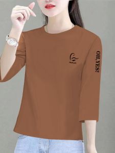 Womens Pure Cotton T-Shirt Summer Loose Seven-Quarter Sleeve Fashionable Korean Style Casual Versatile Top Slimming Effect