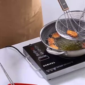 Fully reinforced double-layer wooden handle strainer drain line leak high quality stainless steel fried large colander food strainer fries skimmer strainer oil leakage net food container oil container with strainer oil filter stainless colander for frying