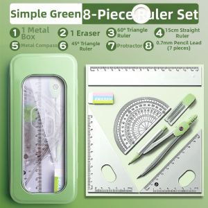 Student Set of 8 Drafting Tools Protractor Compass Triangle Ruler Measurement Drawing Full Set Stationery Package for School