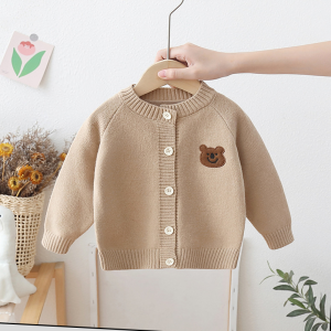 Childrens Knitted Cardigan Sweater Fleece Lined Autumn Style Outerwear Baby Knit Coat Boys Girls Cartoon Print Long Sleeve