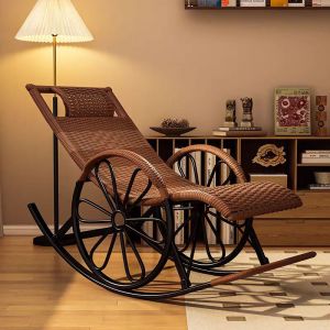Rattan Rocking Chair For Adult Heavy Duty With Ergonomic Design Eisure Chair Carry 500KG Recliner Lazy Living Room Rocking Chair