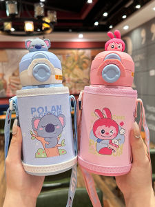 Portable Childrens Insulated Water Cup Student School Specialty Straw Cup Shockproof New Capybara Double Water Bottle